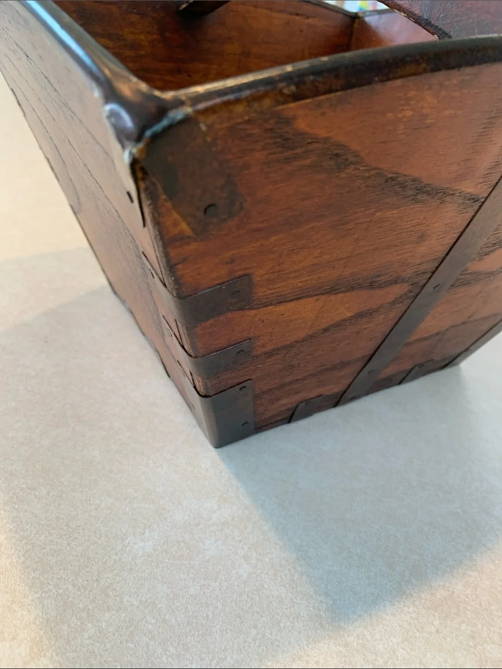 Oriental Asian Wood Rice/Harvest Style Basket with Metal Straps